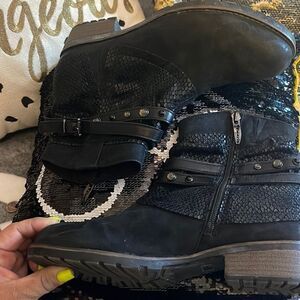 Sz 40/10 tamaris blAck parai leather moto booties:boot